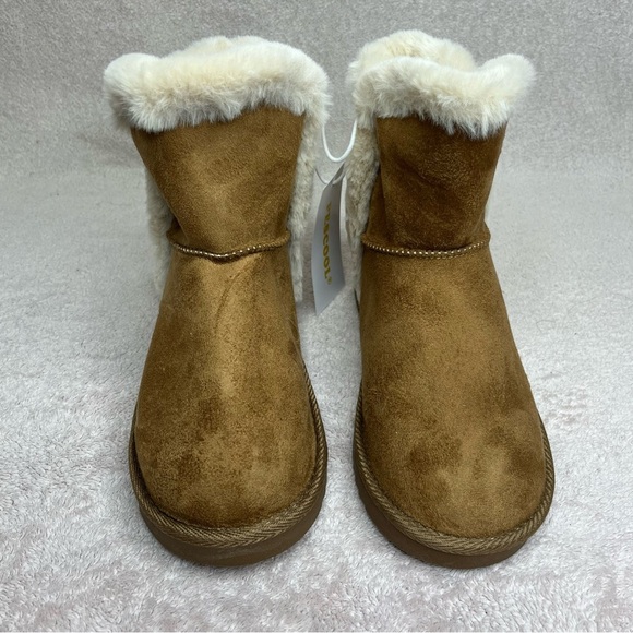 Pescool Faux Suede/Fur Boots Ankle Buckle Booties-Brown-Youth 3-Winter-Cozy-Warm - Picture 7 of 10